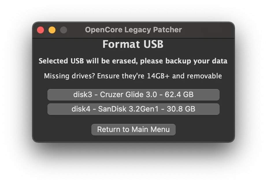 Format USB installer disk