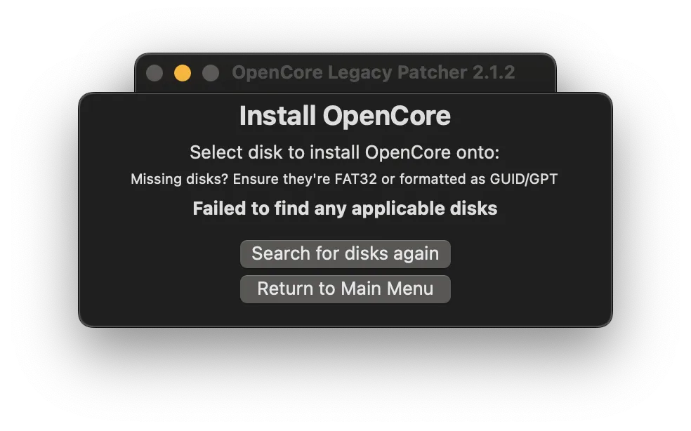 OCLP failed to find applicable disks